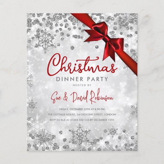 バジェットシルバーグリッターレッドリボンクリスマスズホリデー (正面)