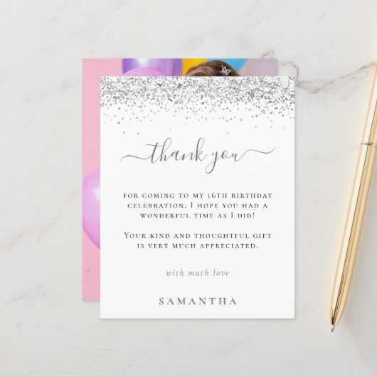 バジェットシルバーグリッター写真甘い16ありがとう (正面/裏面インサイチュ)