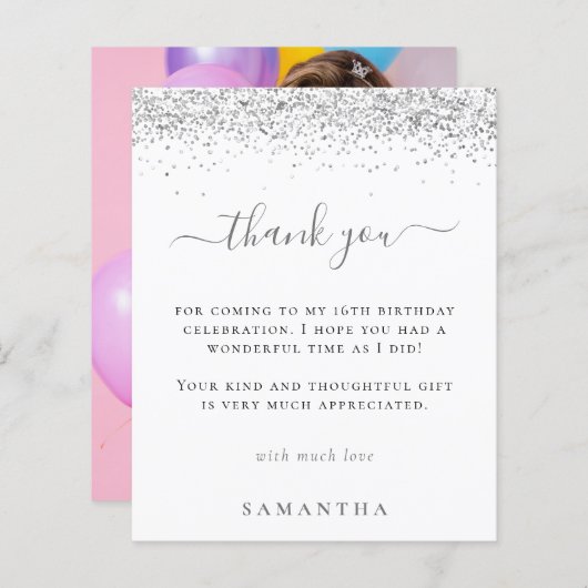 バジェットシルバーグリッター写真甘い16ありがとう (正面/裏面)