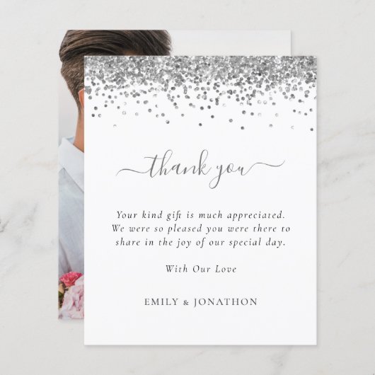 バジェットシルバーグリッター写真結婚の感謝の気持ち (正面/裏面)