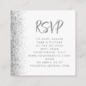 バジェットシルバーグリッター結婚ホワイトのQRコードRSVP エンクロージャーカード (正面)