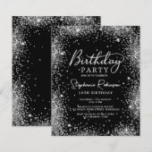 バジェットシルバーグリッター10th誕生日招待状 (正面/裏面)