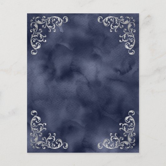 バジェットシルバーネイビーブルーヴィンテージウェディングメニュー (裏面)