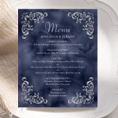 バジェットシルバーネイビーブルーヴィンテージウェディングメニュー