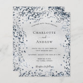 バジェットシルバーネイビーブルー結婚式招待状 (正面/裏面)