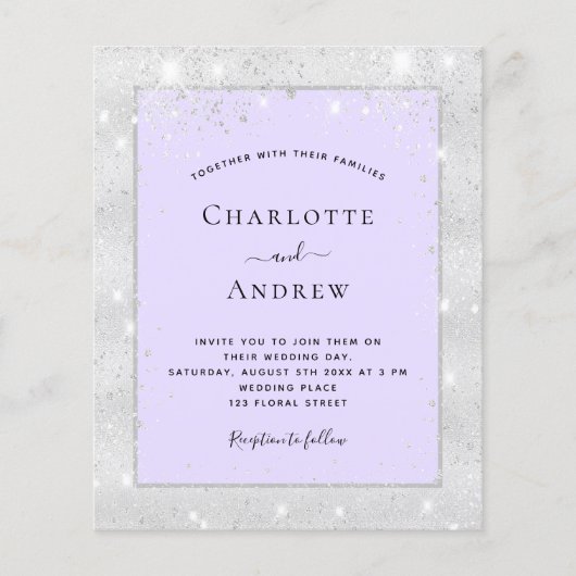 バジェットシルバーバイオレットグリッターエレガントな結婚式 (正面)