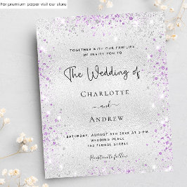 バジェットシルバーパープルグリッター結婚式招待状