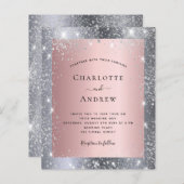 バジェットシルバーピンクグリッターエレガントな結婚式 (正面/裏面)