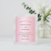 バジェットシルバーピンクグリッター結婚式招待状 (スタンド正面)