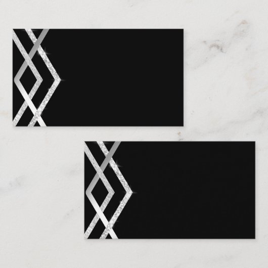 バジェットシルバーブラックアールデコ幾何学的テンプレート 名刺 (正面/裏面)