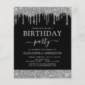 バジェットシルバーブラックグリッター任意の年齢誕生日 チラシ (正面)
