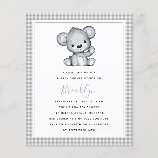 バジェットシルバーベアーベイビーシャワー招待状 (正面)