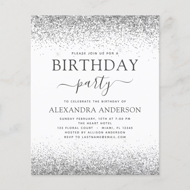 バジェットシルバーホワイトエイジ誕生日グリッター (正面)