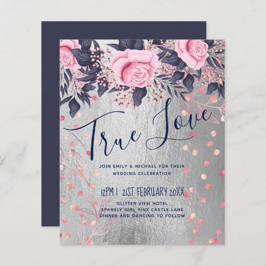 バジェットシルバーロセゴールド海軍ピンクメタリック結婚ズ (正面/裏面)