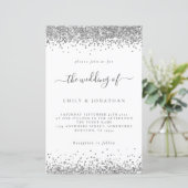 バジェットシルバー結婚グリッターのホワイト招待状 (スタンド正面)