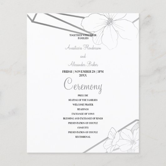 バジェットシルバー結婚式 プログラムカード。 チラシ (正面)