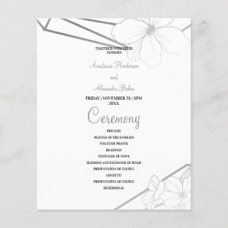 バジェットシルバー結婚式 プログラムカード。 チラシ