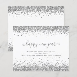 バジェットシルバー縁どグリッターハッピーニューイヤーカード