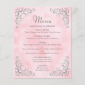 バジェットシルバー赤面ピンクヴィンテージウェディングメニュー (正面)