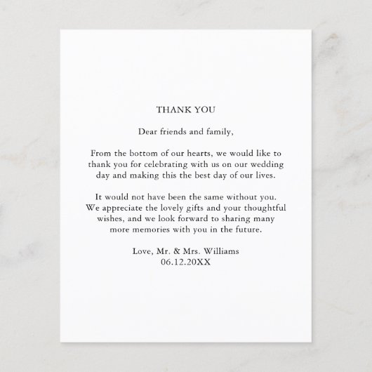 バジェットシンプルエレガントなウェディングフォトサンキューカード (裏面)