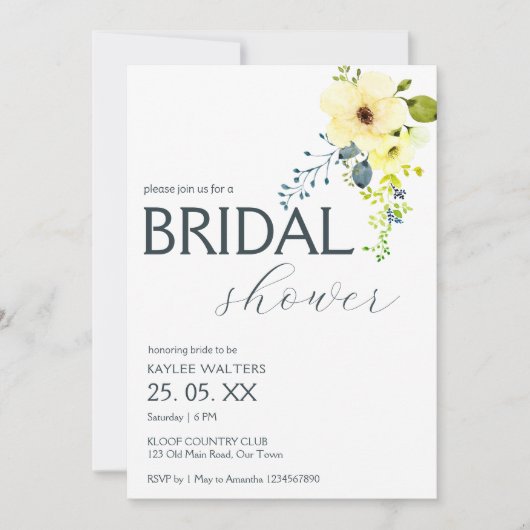 バジェットシンプルエレガントのブライダルシャワー 招待状 (正面)