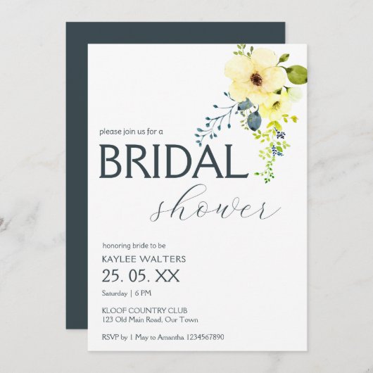 バジェットシンプルエレガントのブライダルシャワー 招待状 (正面/裏面)