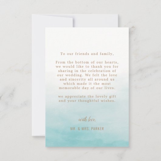 バジェットシンプルエレガントカスタムミニマリスト結婚ズ サンキューカード (裏面)