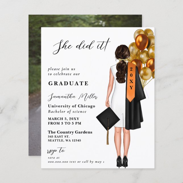 バジェットシンプルオレンジの写真彼女はそれを卒業した (正面/裏面)