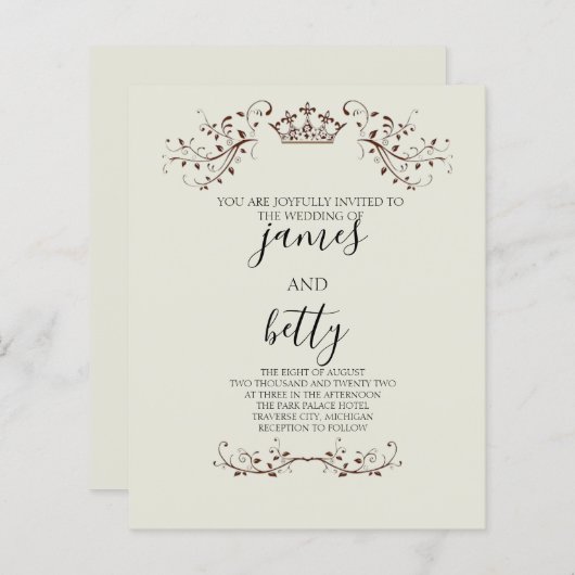 バジェットシンプルクラウンミニマル結婚リストフライヤー (正面/裏面)