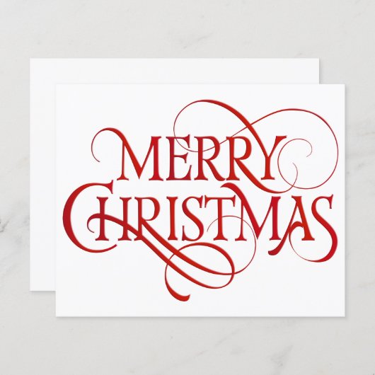 バジェットシンプルクリスマスレッド&ホワイトメリークリスマスカード (正面/裏面)