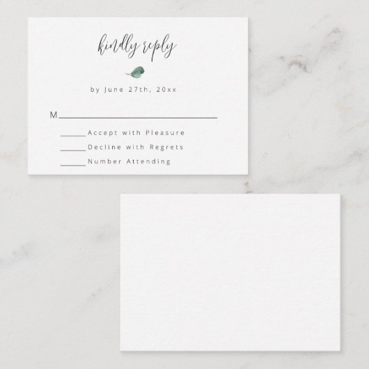 バジェットシンプルグリーンリーウェディングRSVPカード ノートカード (正面/裏面)