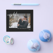 バジェットシンプルシティホワイトメリークリスマスブラックカード チラシ (シングル)