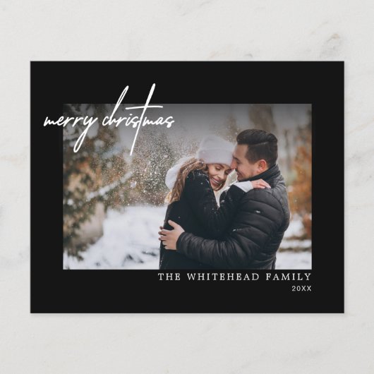 バジェットシンプルシティホワイトメリークリスマスブラックカード チラシ (正面)