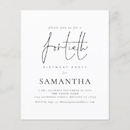 バジェットシンプルスクリプト40th誕生日パーティー招待状