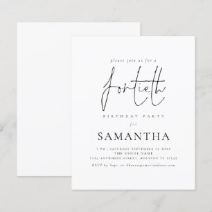 バジェットシンプルスクリプト40th誕生日パーティー招待状