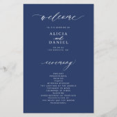 バジェットシンプルネイビーブルーホワイトウェディングプログラム チラシ (正面)