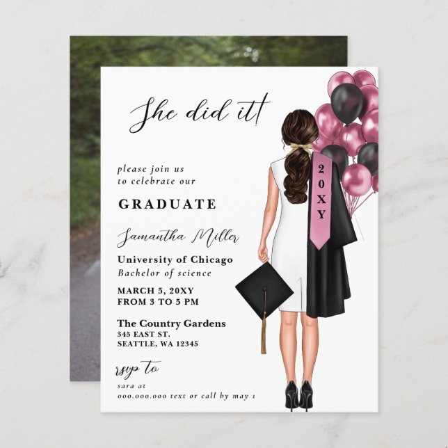 バジェットシンプルピンクの写真彼女はそれを卒業した (正面/裏面)