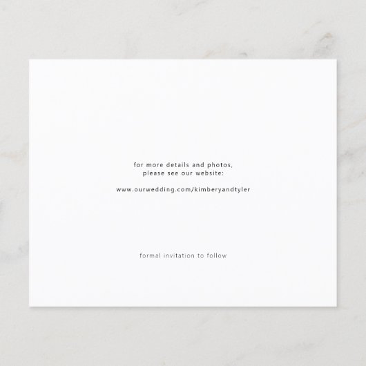 バジェットシンプルフォトエレガントな結婚式の日付を保存 (裏面)