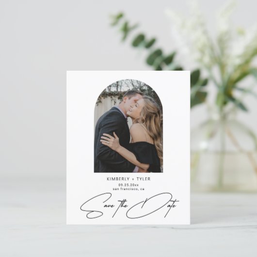 バジェットシンプルフォトエレガントな結婚式の日付を保存 (スタンド正面)