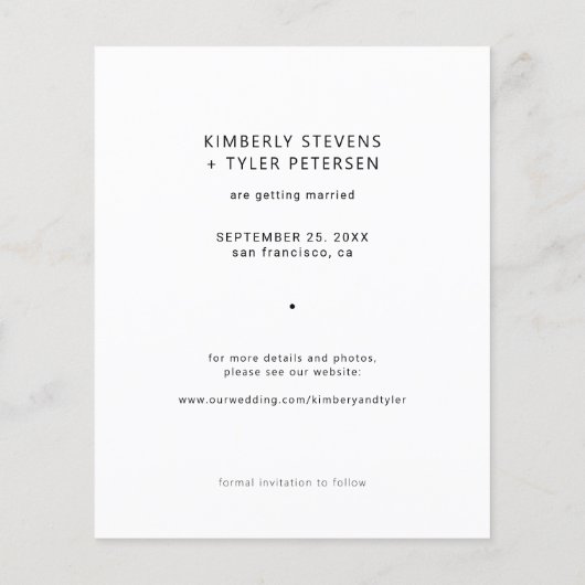 バジェットシンプルフォトエレガントな結婚式の日付を保存 (裏面)