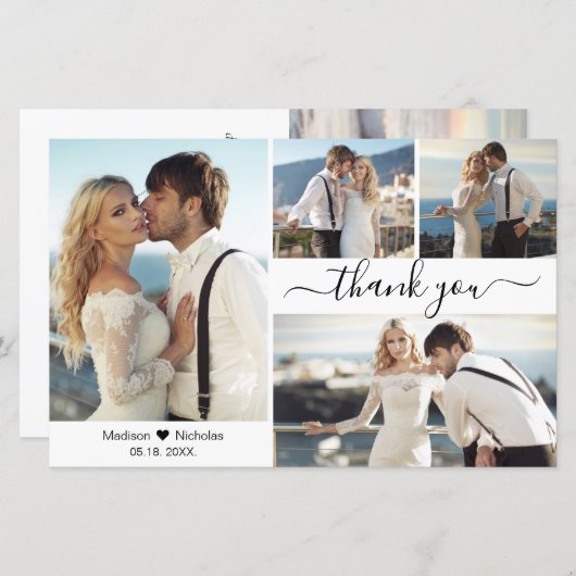 バジェットシンプルフォトコラージュ結婚のサンキューカード (正面/裏面)
