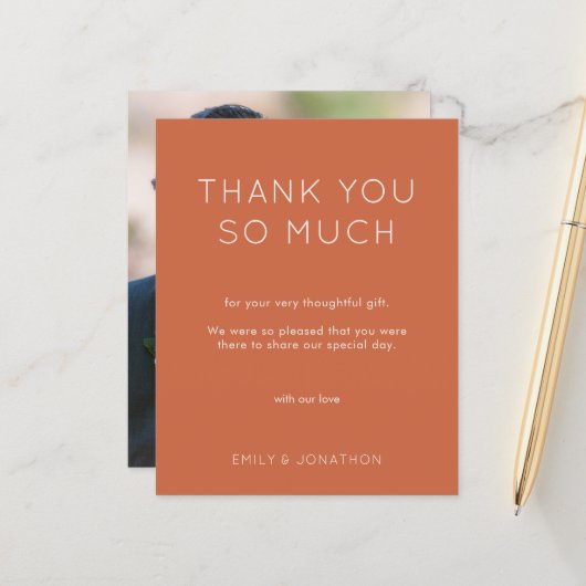 バジェットシンプルフォト結婚ズTerracotta Thank You (正面/裏面インサイチュ)