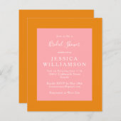 バジェットシンプルブライダルシャワーピンクオレンジ招待状 (正面/裏面)