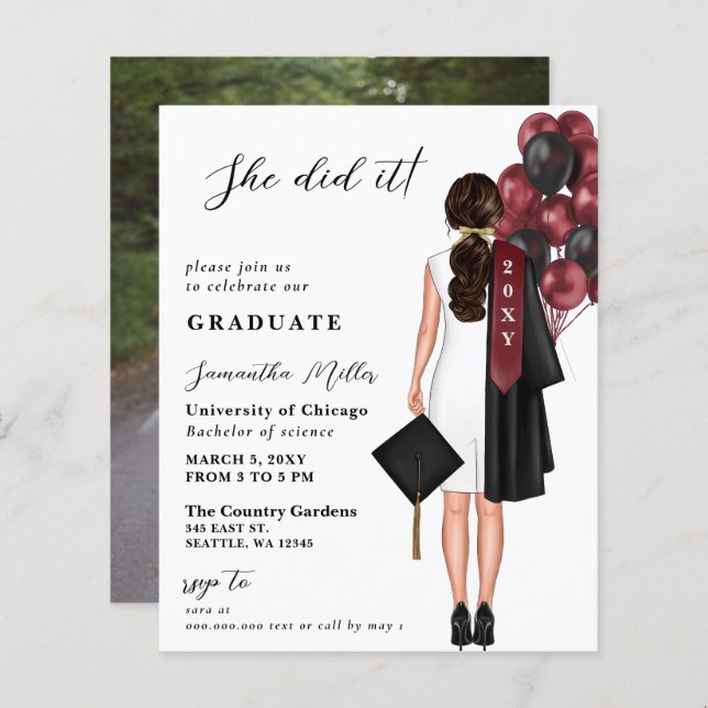 バジェットシンプルブルゴーニュの写真彼女はそれを卒業した (正面/裏面)