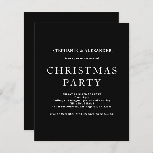 バジェットシンプルホワイトブラッククリスマスパーティー (正面/裏面)