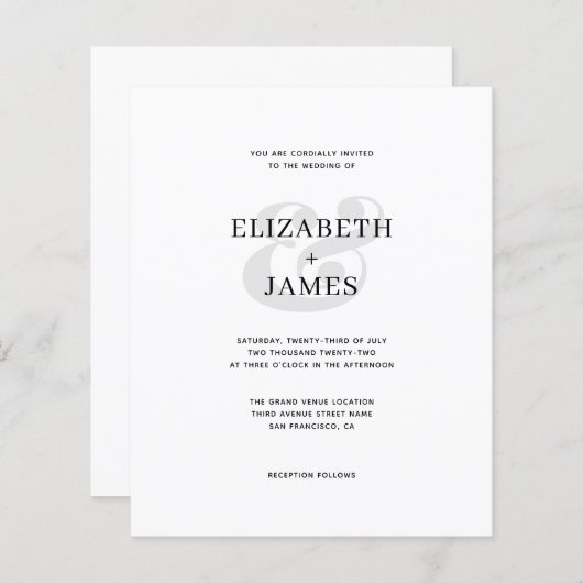 バジェットシンプルミニマモダンリスト結婚式招待状 (正面/裏面)