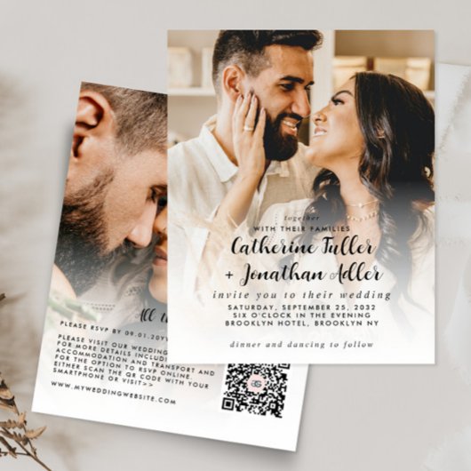 バジェットシンプルモダン2フォト結婚式招待状