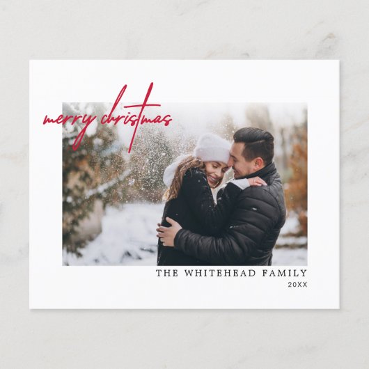 バジェットシンプルレッドメリークリスマスホワイトカード チラシ (正面)