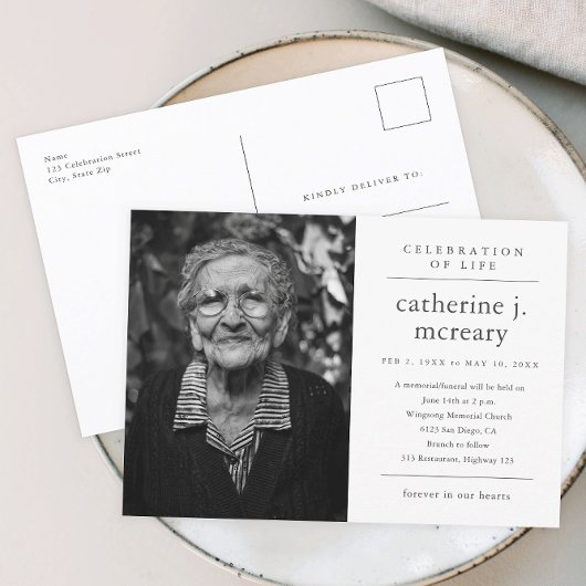 バジェットシンプル写真追悼式招待状 インビテーションポストカード