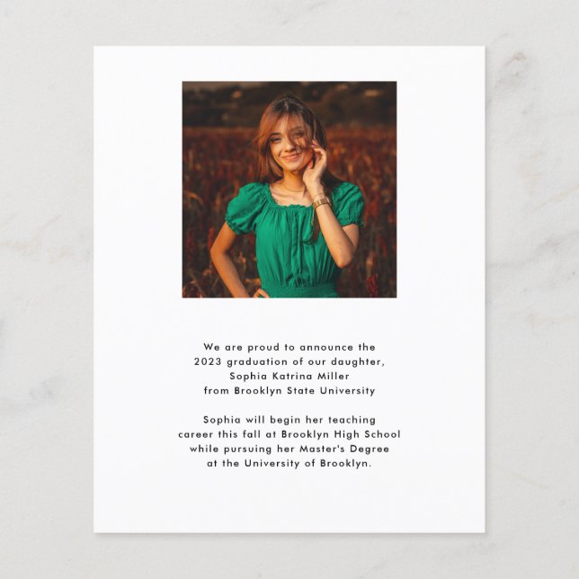 バジェットシンプル卒業生キャップ2写真卒業カード (裏面)